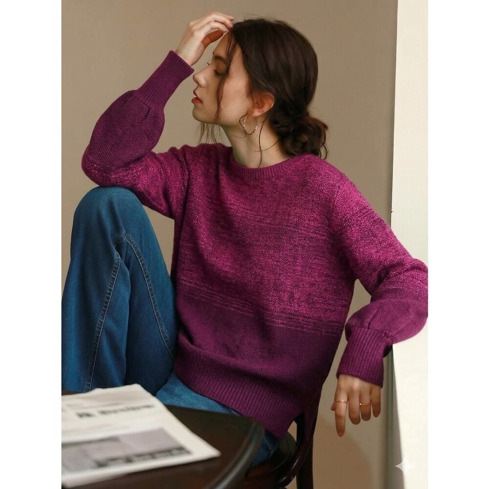 Gloria Vanderbilt Burgundy Soft Knit Sweater Size M Cozy Textured Pullover Relax